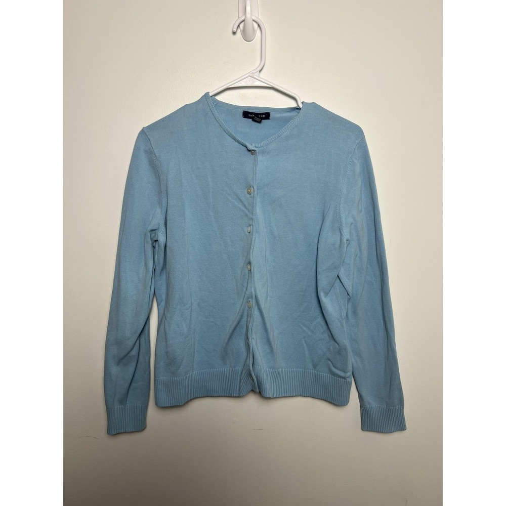 Lands' End Sweater WM SM 6-8 Blue Button Front Cardigan Knit Long‎ Sleeve